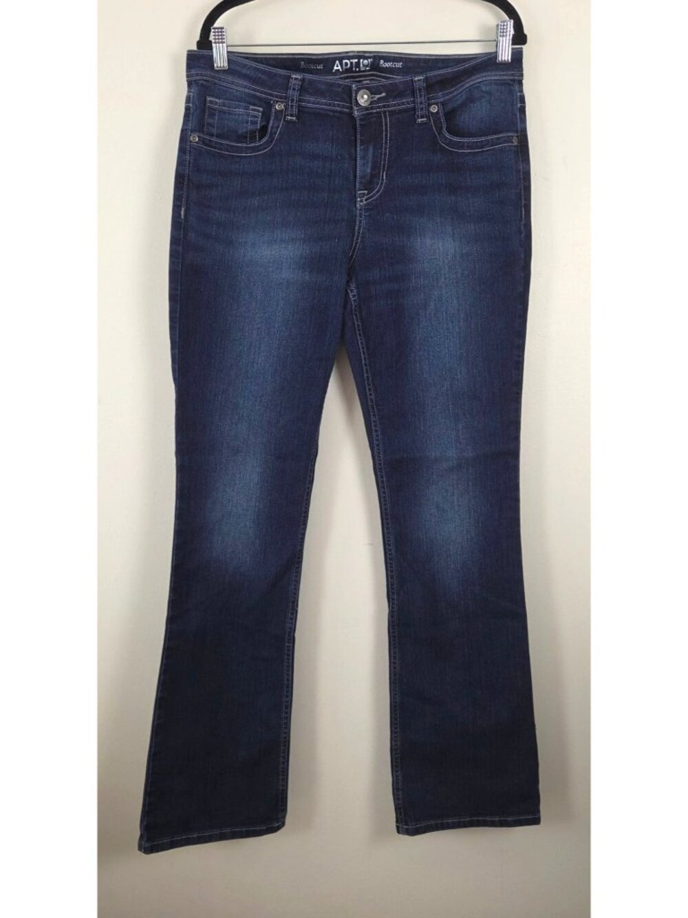 APT. 9 Womens Size 12L Bootcut Embellished Jeans Dark Wash Denim Pocket Details